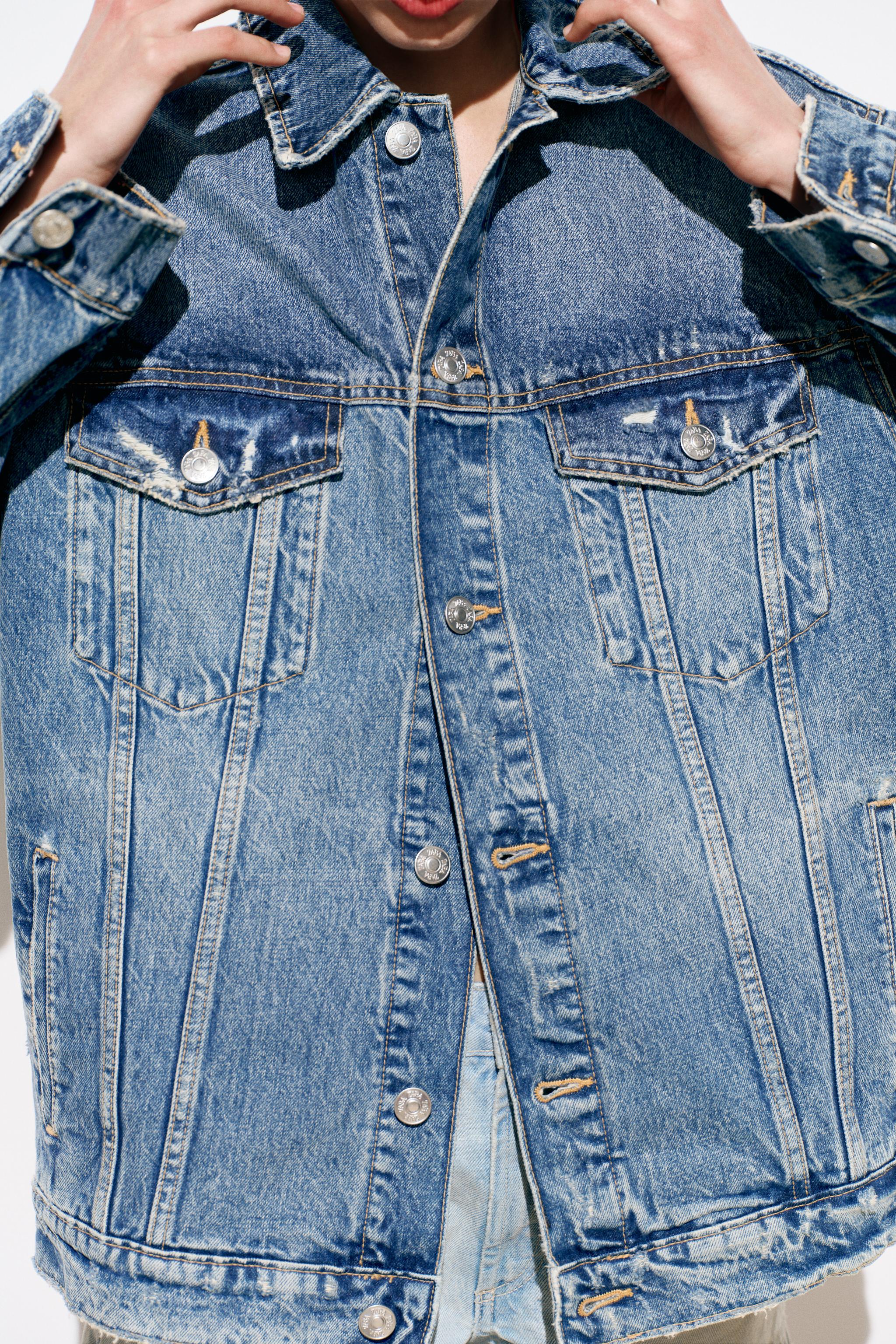 Zara denim jacket hot sale with puff sleeves