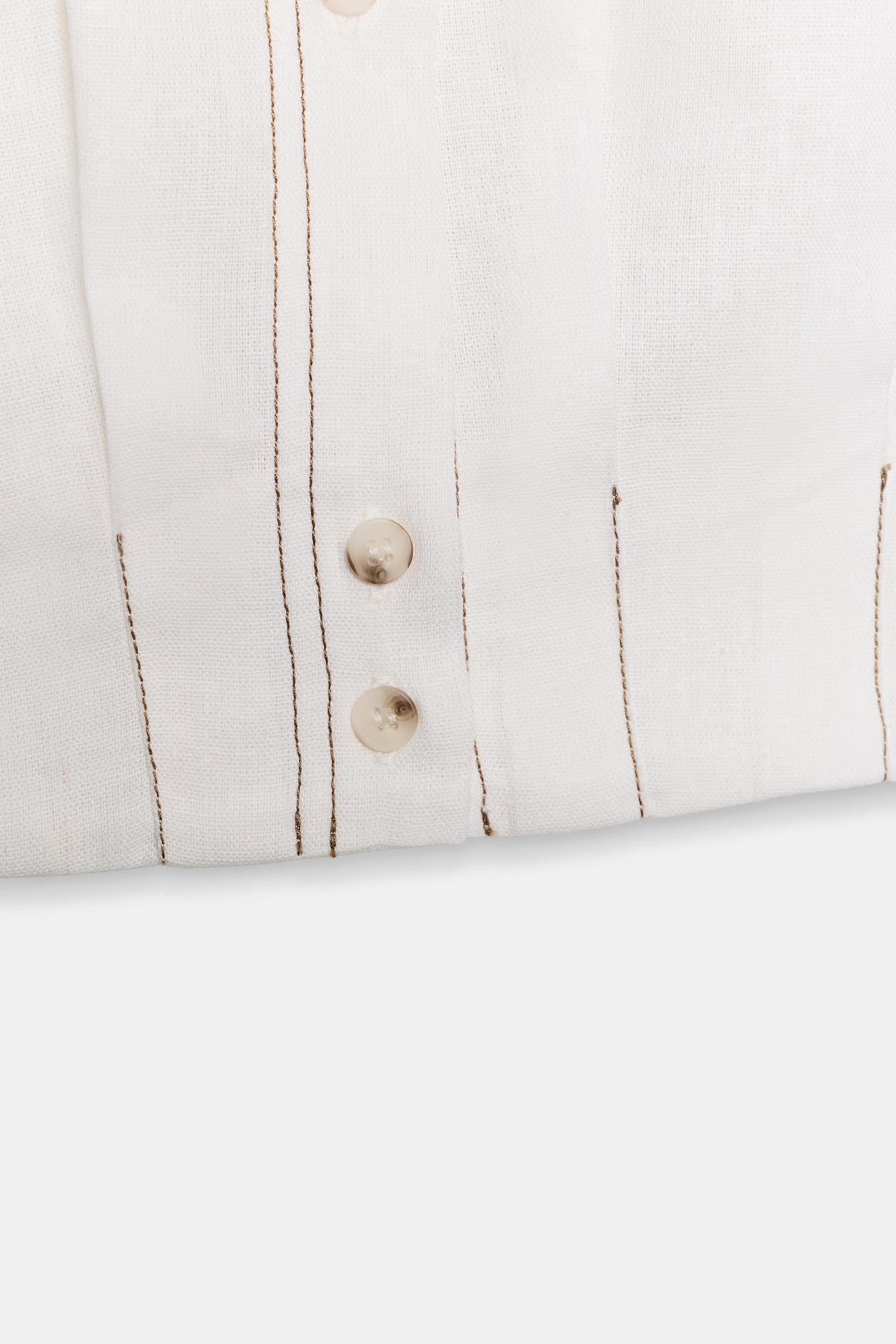Женский топ Zara Linen Top with Topstitching, цвет: Белый — фото 4