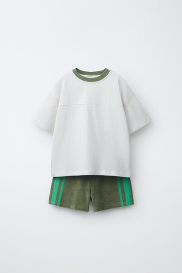 PLAIN T-SHIRT AND TOWELLING BERMUDA SHORTS JOGGING SET - Olive green by Zara