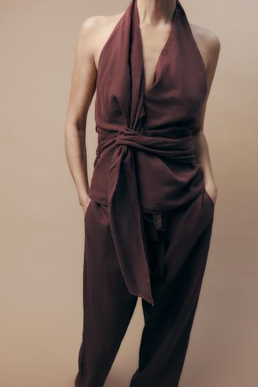 TOP CRUZADO HALTER ZW COLLECTION - Burdeos de Zara