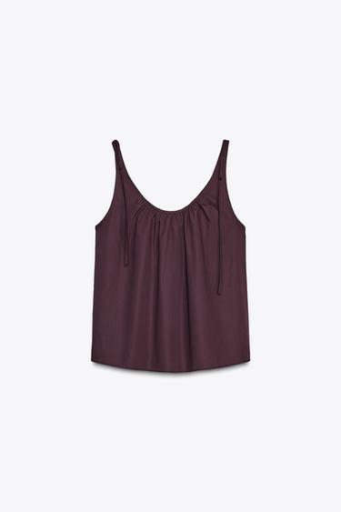 TOP EN POPELINE À NŒUDS - Bordeaux de Zara - Image 4