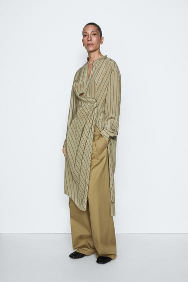 Robe fluide rayée coupe asymétrique 100 % soie - STUDIO - Pierre de Zara - Image 0