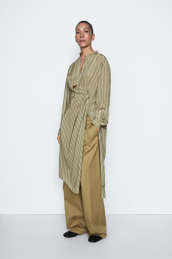 100% silk flowing striped asymmetric cut dress - STUDIO from Zara - $420