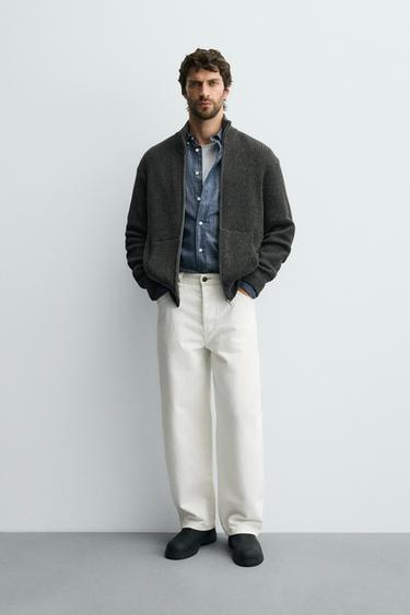 جاكيت بسحاب من قماش تورزال - بني/ توبو الخاص بـ Zara