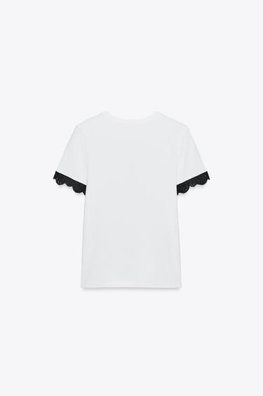 T-SHIRT DENTELLE MANCHES - Blanc / Noir de Zara - Image 5