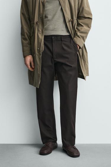 TEXTURED PLEATED TROUSERS - Brown by Zara