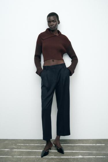 PANTALÓN RECTO PINZAS - Marino de Zara - Imagen 0