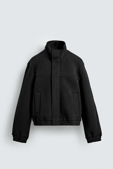 Zara BOXY FIT NEOPRENE EFFECT JACKET - Black