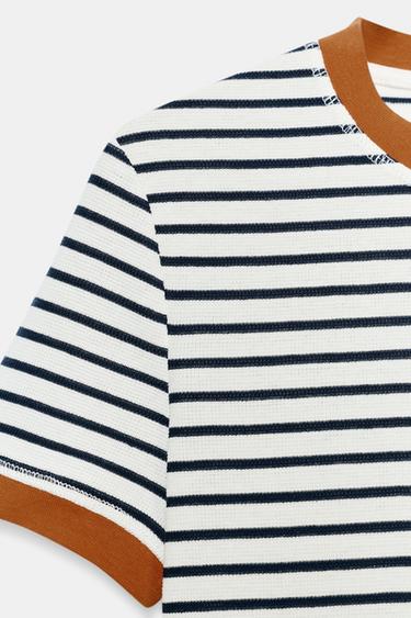 STRIPED SHORT SLEEVE T-SHIRT - Ecru / Navy by Zara - Image 5