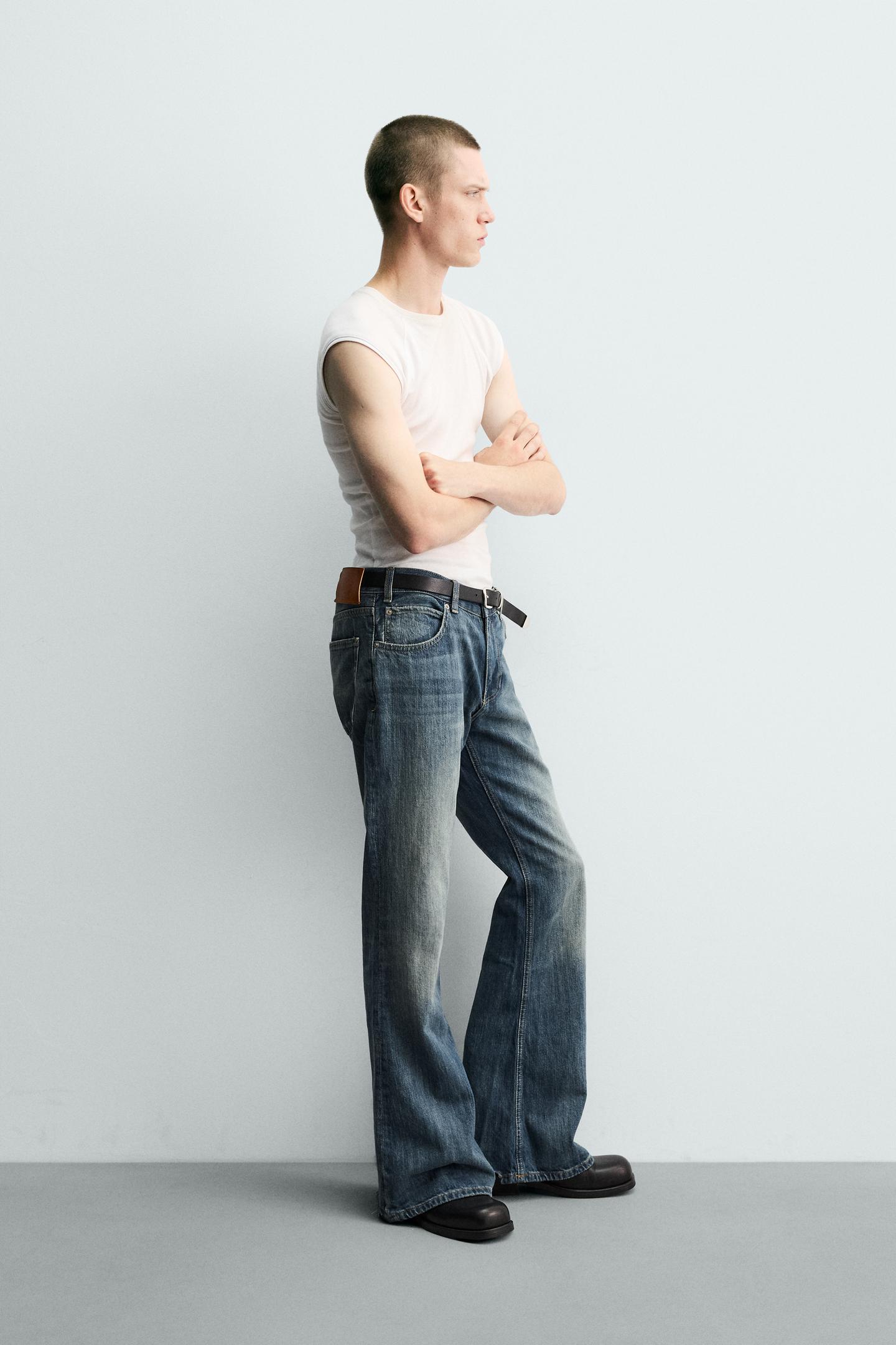 Мужские джинсы Zara Flare Fit, цвет: Синий / Зелёный — фото 4