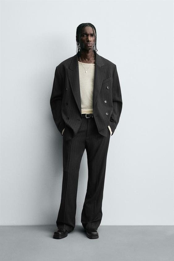 STRIPED DOUBLE BREASTED SUIT BLAZER