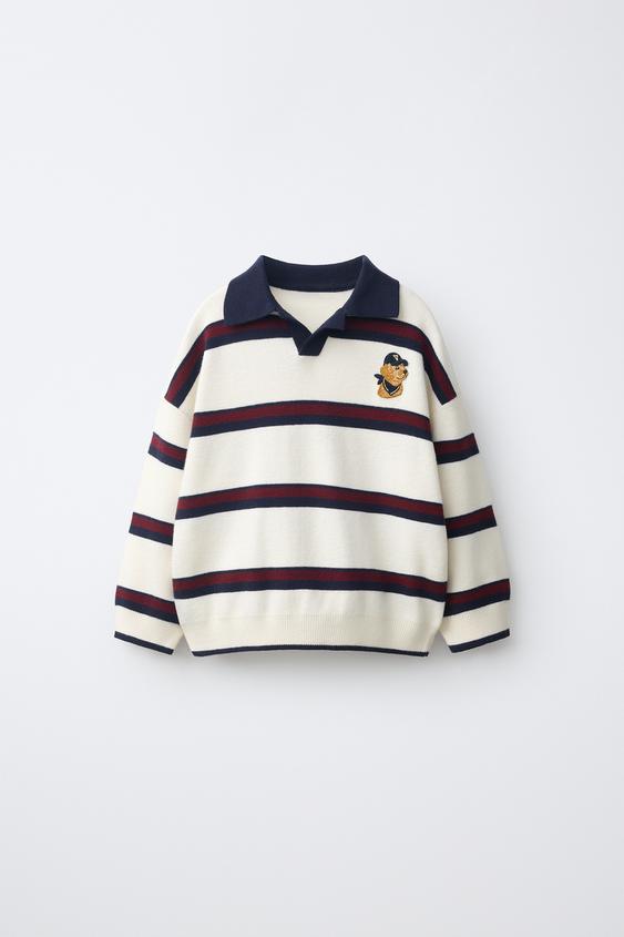 סוודר פולו סרוג עם רקמה ופסים - נוד / כחול־ים של Zara - תמונה 0