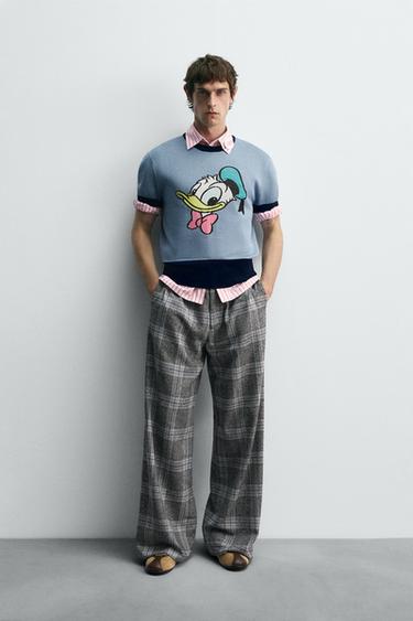 HARRY LAMBERT FOR ZARA X DISNEY WIDE-LEG CHECK TROUSERS - Grey / Blue by Zara - Image 0