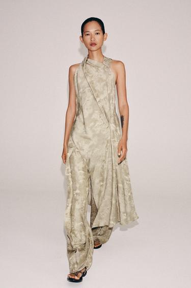 Zara PANTALONE ŠIROKIH NOGAVICA OD ŽAKARDA ZW COLLECTION – bež – Slika 0