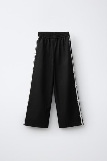 PANTALÓN WIDE LEG PUNTILLA LAZOS - Negro de Zara - Imagen 0