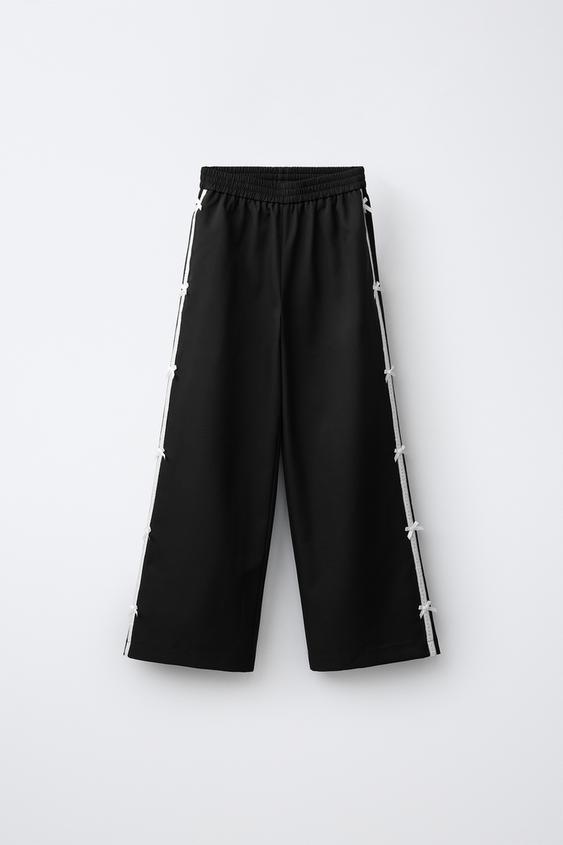 PANTALÓN WIDE LEG PUNTILLA LAZOS - Negro de Zara - Imagen 0