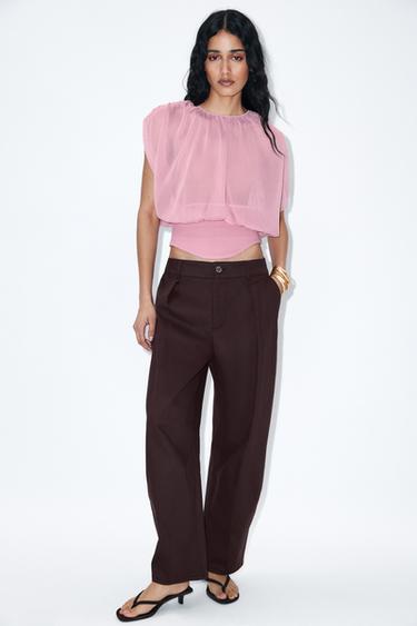 BALLOON TROUSERS WITH DARTS - Brown by Zara