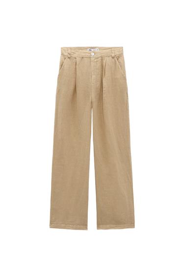 LINEN WIDE-LEG TROUSERS