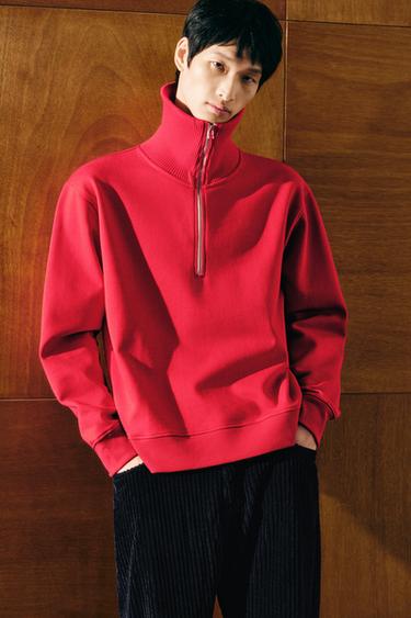 Zara 拉鍊領運動衫 - 紅色