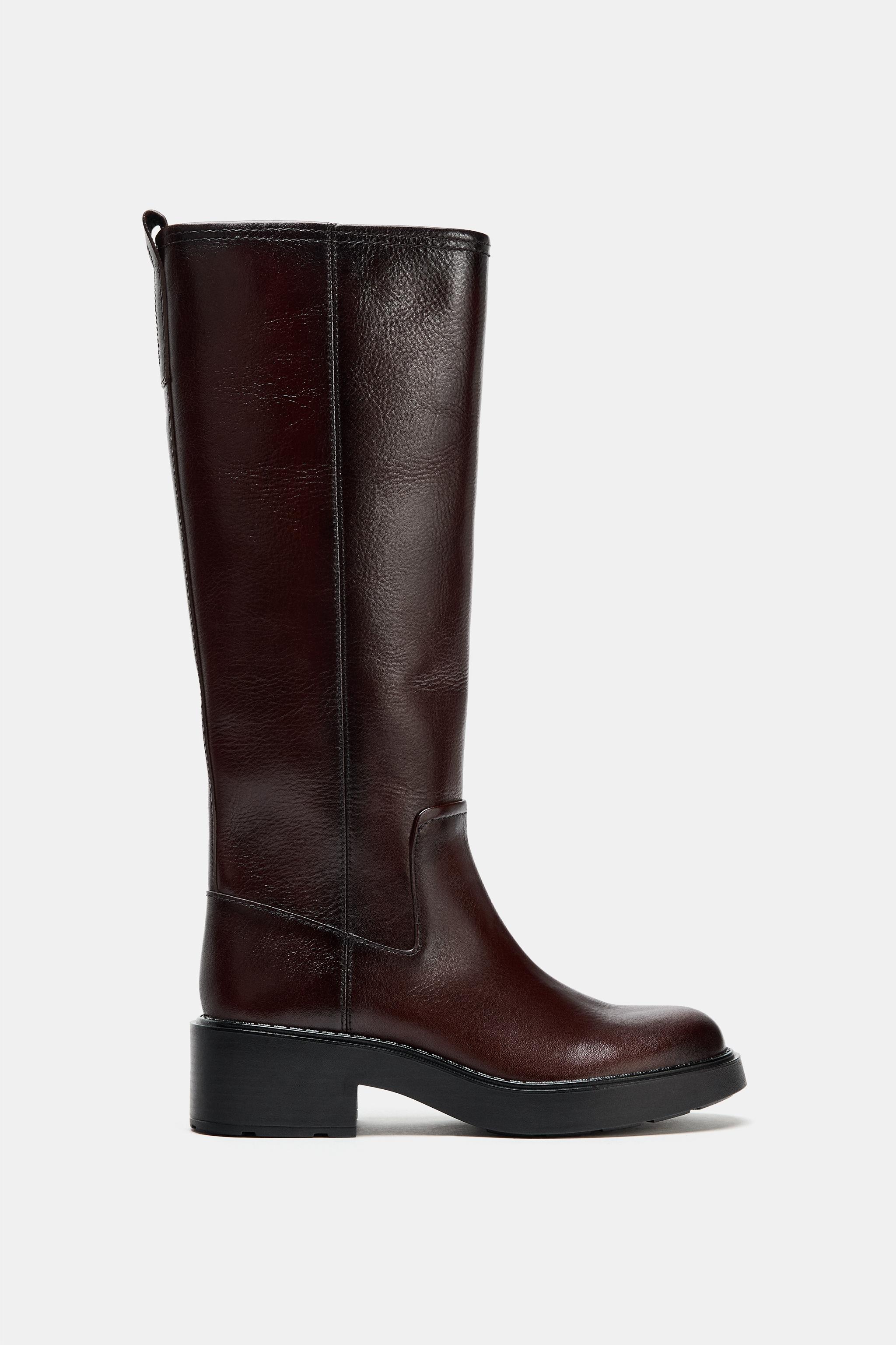 ZARA Leather Rustic Boots ブーツ DISTRESSED EFFECT LEATHER BOOTS - Burgundy Red | ZARA United