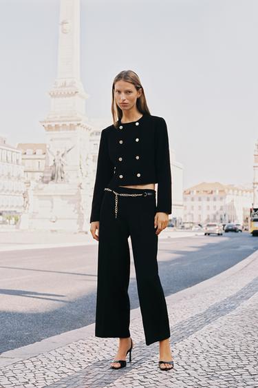 CROPPED TROUSERS WITH CHAIN BELT - Black by Zara - Image 0