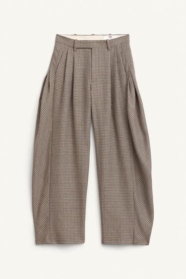 Zara LIMITED EDITION PLAID BALLOON PANTS WITH WOOL - Ecru / Black
