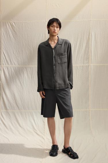 Zara 棉質休閒版百慕達短褲 - 灰色