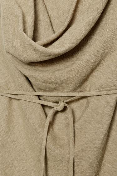 ZW COLLECTION LINEN BLEND BELTED TOP - Khaki by Zara - Image 5