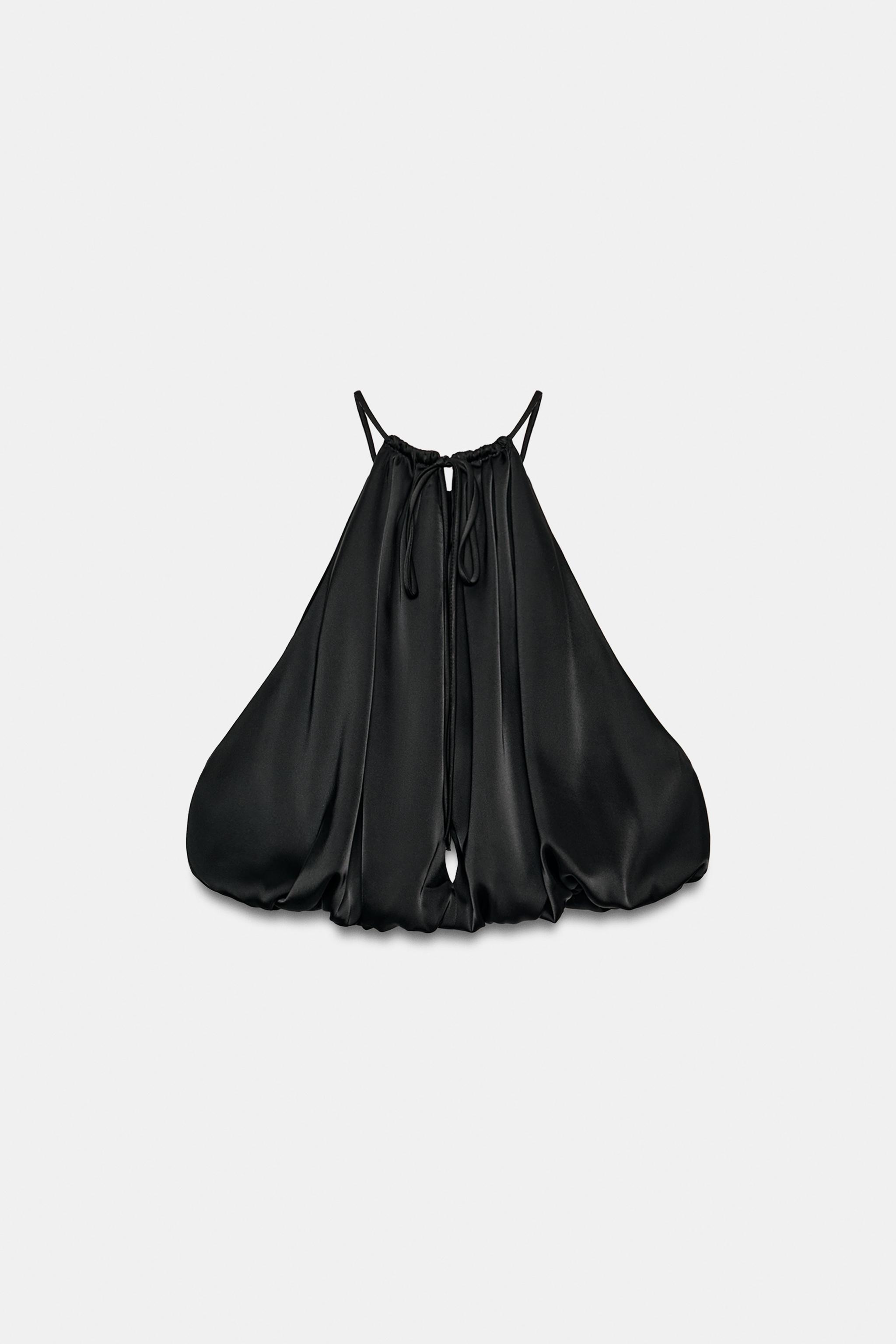 BALLOON HEM SATIN CROP TOP