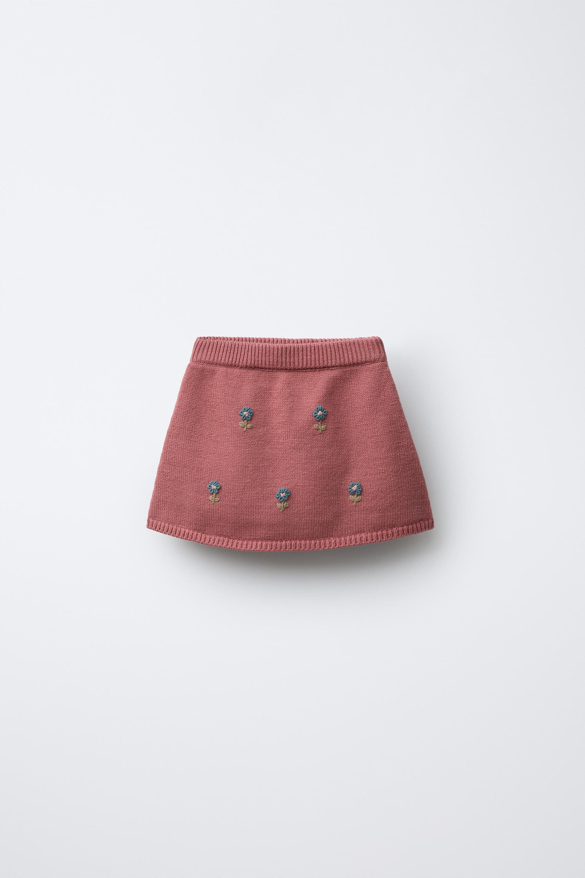 フラワー刺繍ニットスカート - ミディアムピンク | ZARA Japan