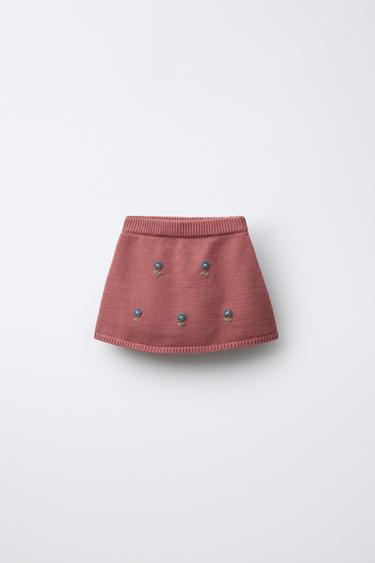 Zara FLORAL EMBROIDERY KNIT SKIRT - Mid-pink - Image 0