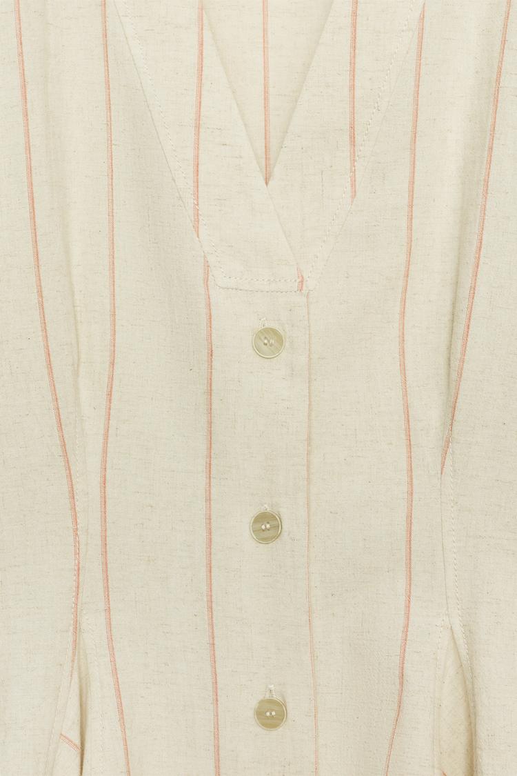 Blusa entallada a rayas de mezcla de lino 8