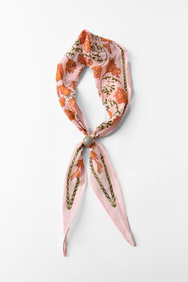 SILK BANDANA WITH STONE FLOWER PRINT - Pink by Zara