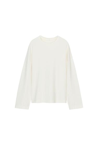 T-SHIRT MIT STRUKTURMUSTER UND LANGEN ÄRMELN - Cremefarben von Zara