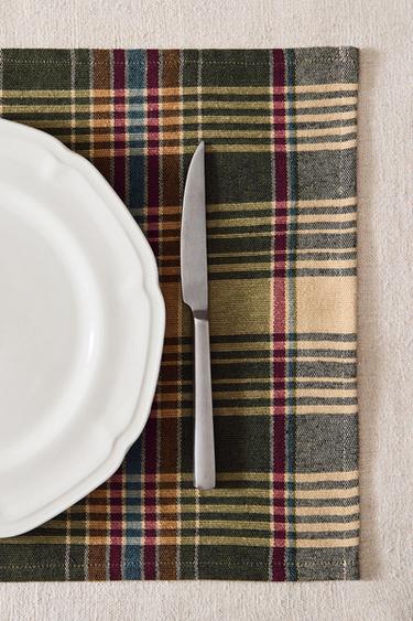 MANTEL INDIVIDUAL CUADROS COLOR - Verde de Zara