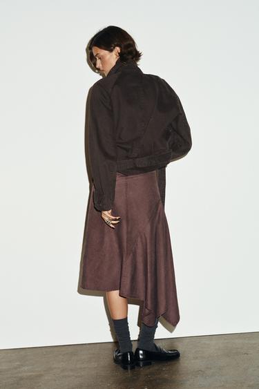 WASHED-EFFECT ASYMMETRIC SARONG SKIRT - Dark burgundy by Zara - Image 3