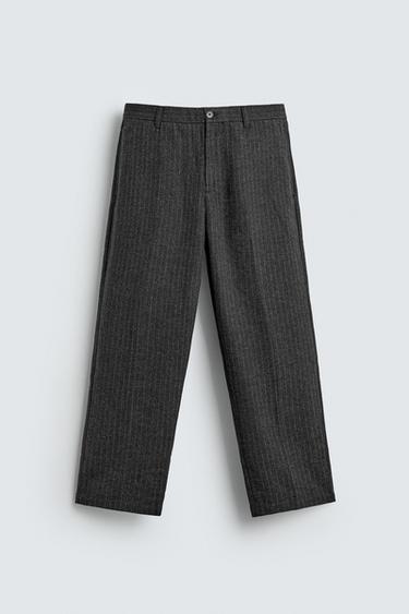 RELAXED FIT PINSTRIPED TROUSERS - Grey by Zara
