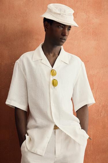 100% LINEN REGULAR FIT TROUSERS - White by Zara