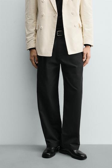 CALÇA COM PREGAS EM ALGODÃO - LYOCELL - Carvão da Zara