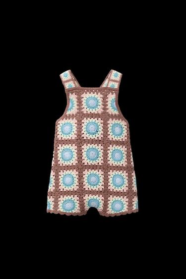 Zara CROCHET KNIT OVERALLS - Brown - Image 0