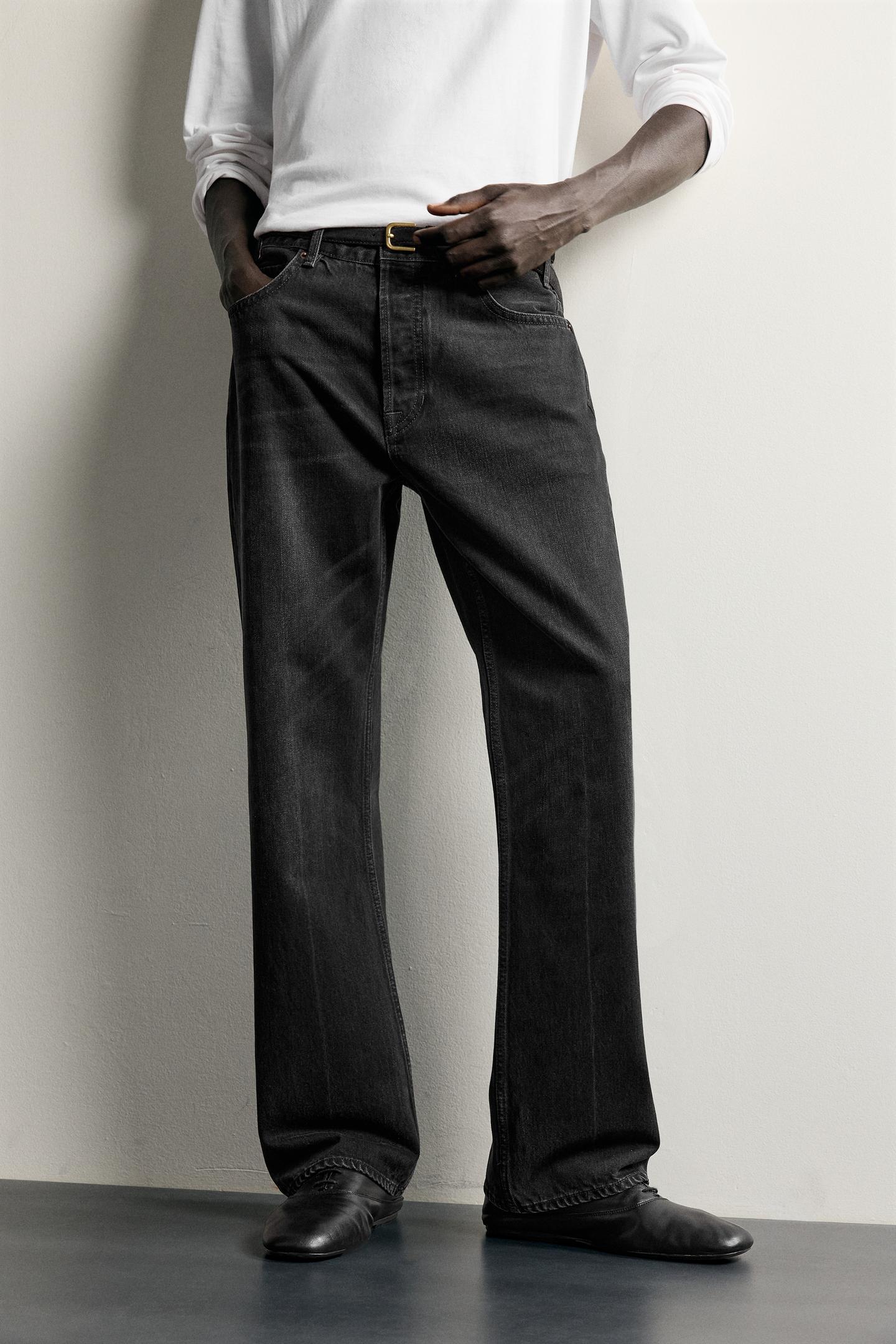 Мужские джинсы Zara Straight Fit Bootcut, цвет: Чёрный — фото 5
