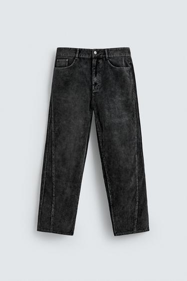 Zara BAGGY FIT CORDUROY PANTS WITH TWISTED SEAMS - Black