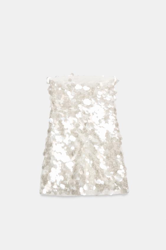 zara sequin dress white SEQUIN DRESS - White