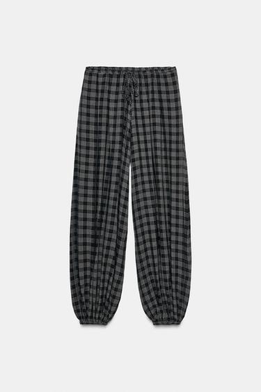 Zara PLAID BALLOON PANTS ZW COLLECTION - Gray