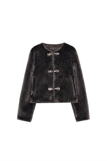 FAUX FUR JACKET WITH FIREMAN CLASP
