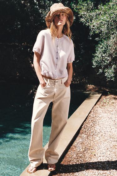 DOUBLE-LAYER KNIT CARDIGAN WITH LINEN BLEND - Light mauve by Zara