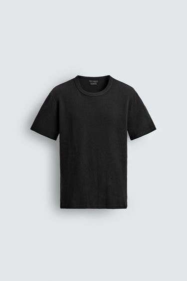スリムフィットテクスチャーニットTシャツブラックZaraのスリムフィットテクスチャーニットTシャツ - ブラック