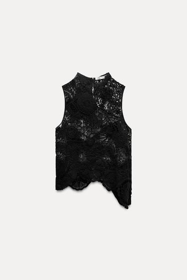 Zara CROCHET TOP ZW COLLECTION - Black