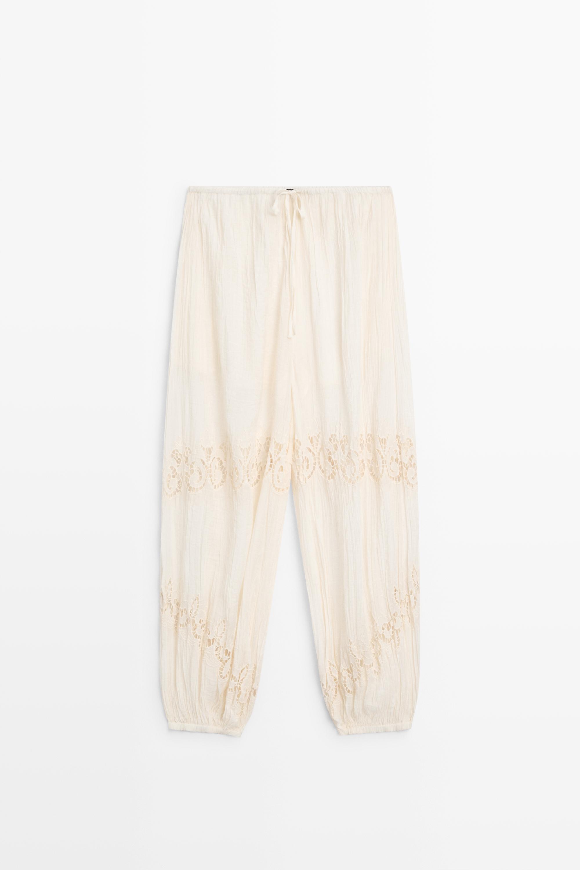 Flowing sarouel trousers with embroidered detail