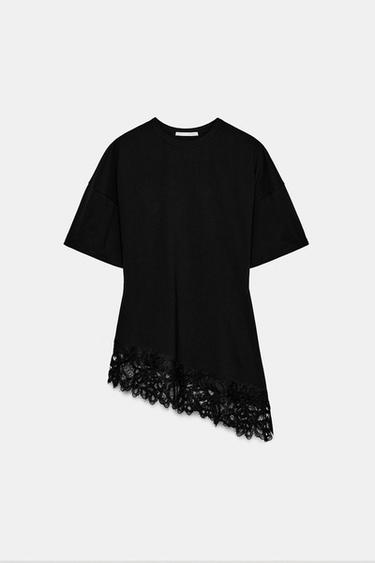HEAVY COTTON LACE T-SHIRT - Black by Zara